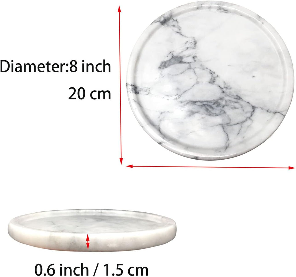 Natural Marble Tray, round Marble Decorative Tray for Counter, Jewelry, Dresser, Bathroom, Kitchen White round Tray,Diameter 8 Inches(White)