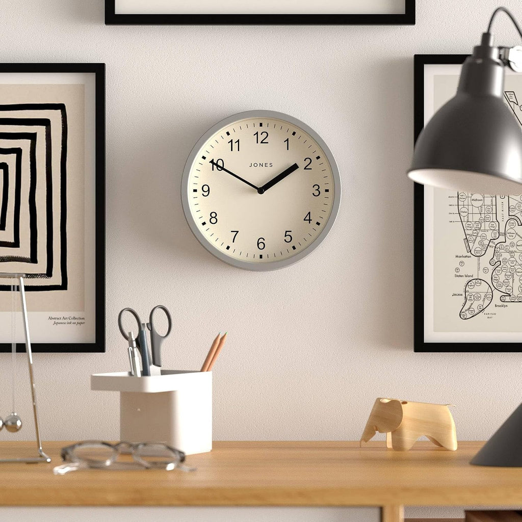 ® Spin Wall Clock | Small Modern round Clock | 8" | Gray | Easy to Read Numbers | Ideal for Kitchen, Office, Children’S Room or Any Small Space