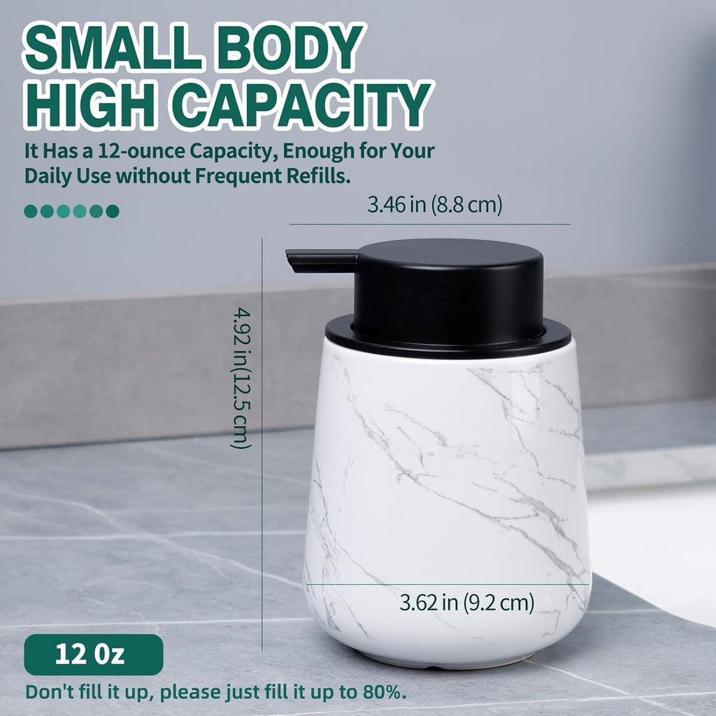 12Oz Ceramic Foam Soap Dispenser for Bathroom Kitchen Counter