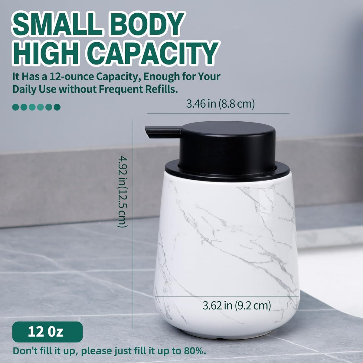 12Oz Ceramic Foam Soap Dispenser for Bathroom Kitchen Counter