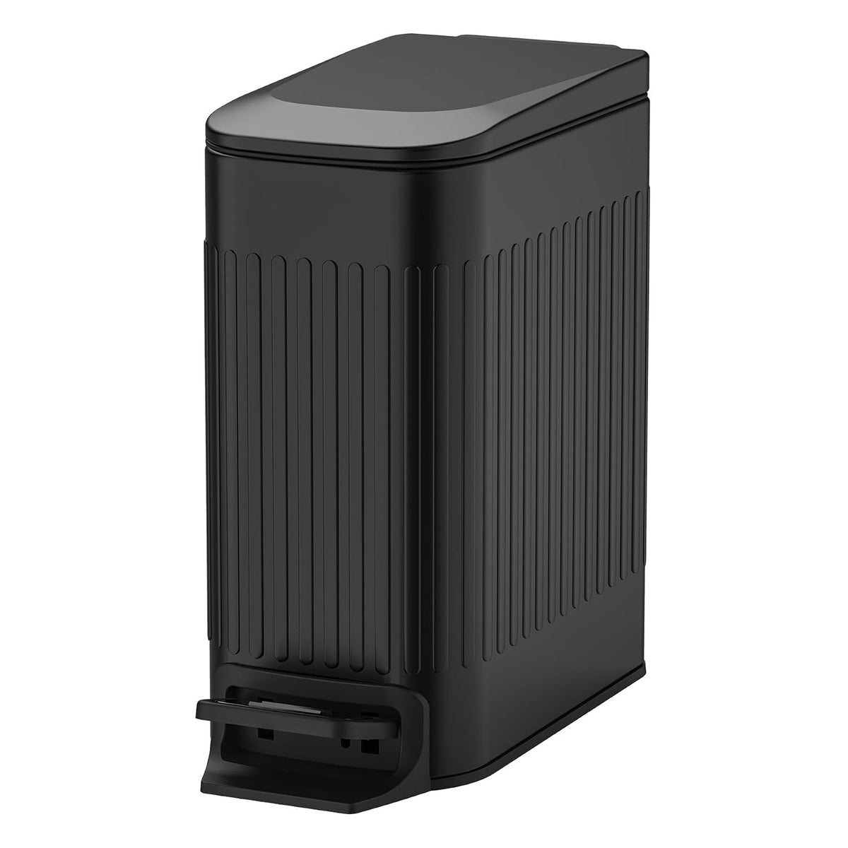 Slim Bathroom Trash Can with Lid Soft Close, Step Pedal, 6 Liter / 1.6 Gallon Stainless Steel Trash Bin, Small Garbage Cans for Bedroom, Office, Kitchen (Black)