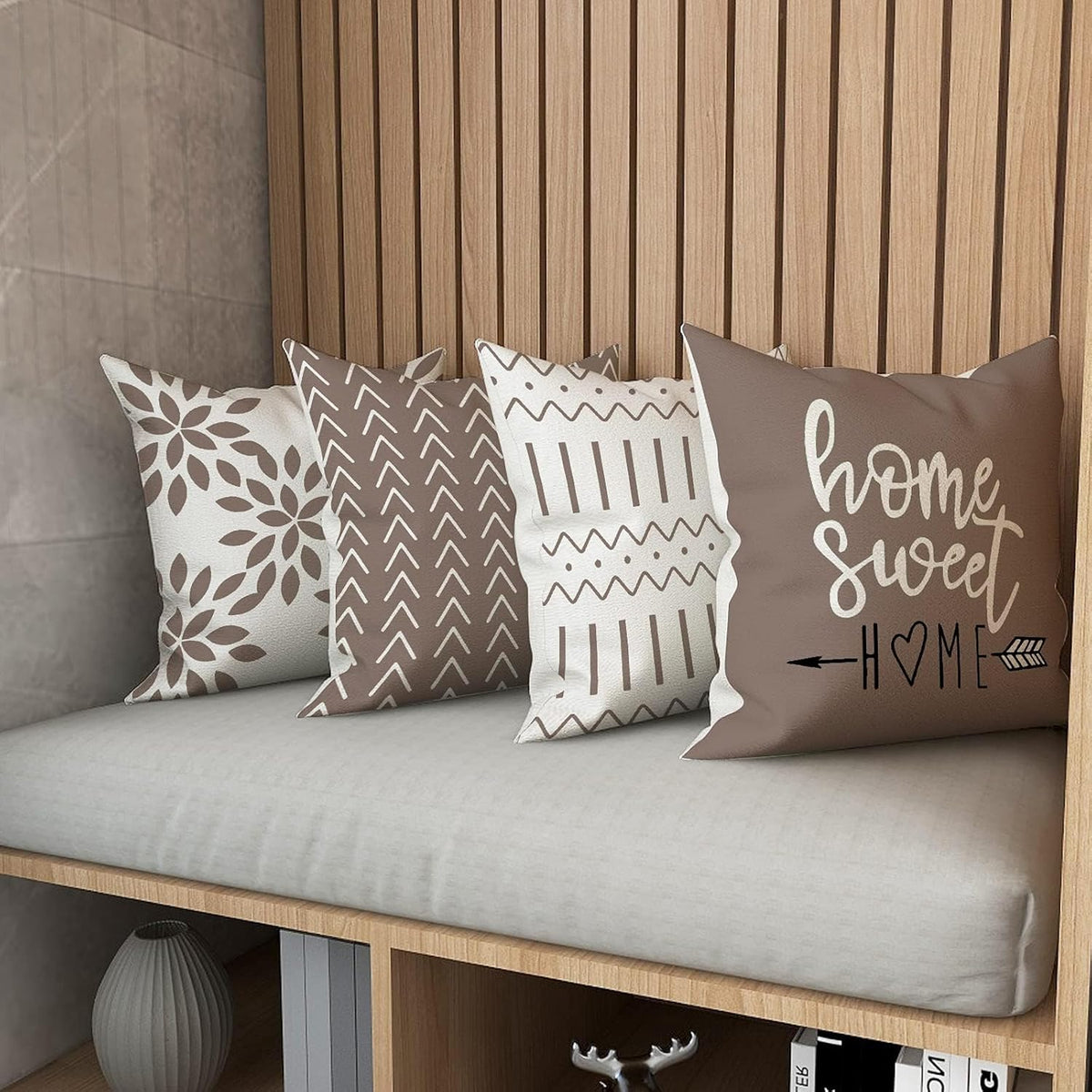 Pillow Covers 18X18 Set of 4, Modern Sofa Throw Pillow Cover, Decorative Outdoor Linen Fabric Pillow Case for Couch Bed Car, Khaki