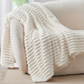 Ribbed Fleece Throw Blanket for Couch, Cream, 50"X60"