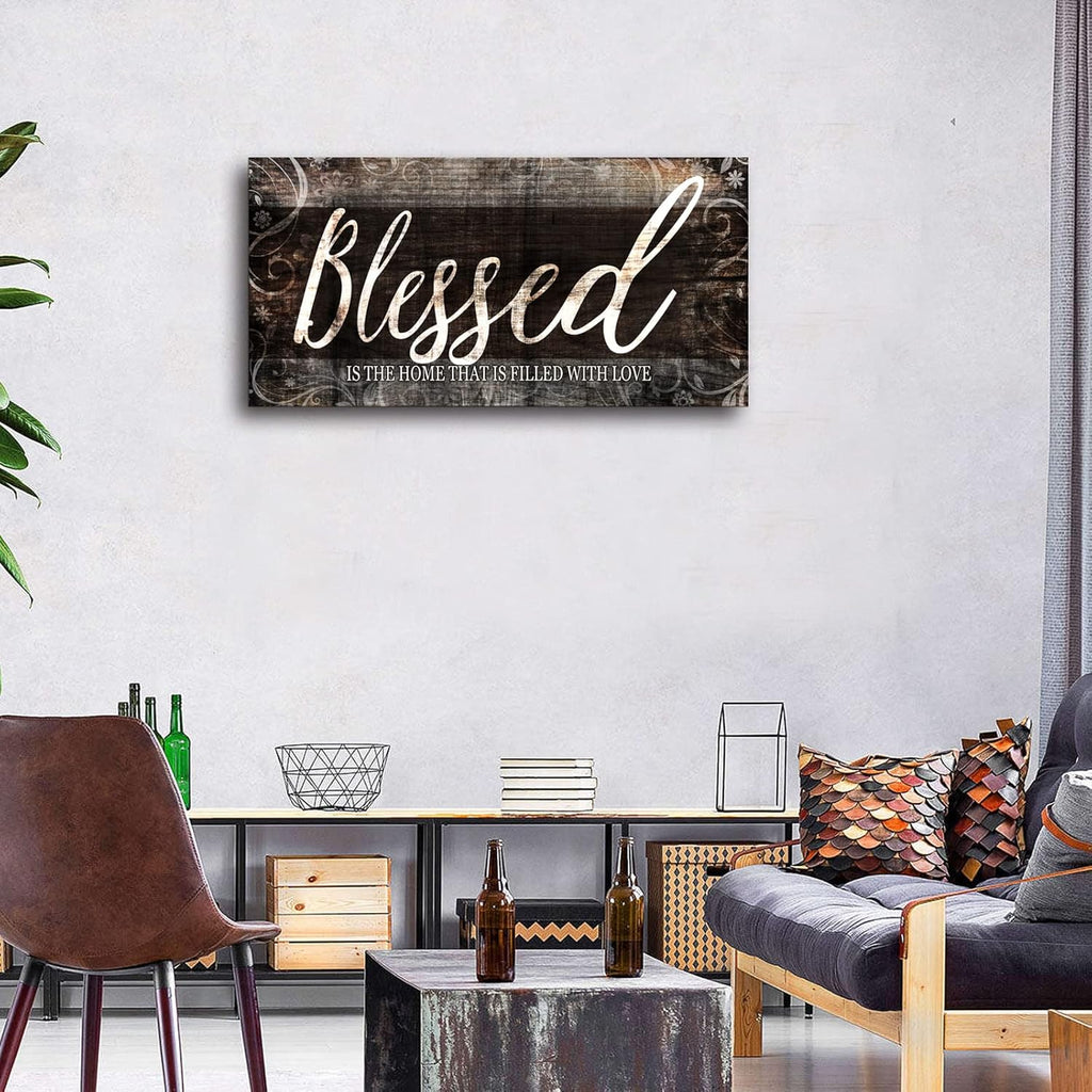 Blessed Home Quote Canvas Wall Art|Brown Wall Decor for Living Room|Blessed Is the Home Christian Wall Art|Ready to Hang Wall Picture for Dining Room Bedroom Decoration