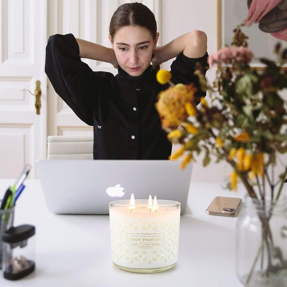 Scented Jar Candles for Home,3 Wick Aromatherapy Large Candles,250 Hours 29 Oz Soy Wax Lavender Stress Relief Candles Mother'S Day Birthday Gifts for Women|Lavender|Berry| Candle