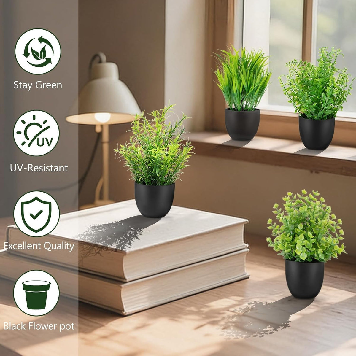 4 Pack Fake Desk Plants Small Faux Plants Mini Potted Artificial Plants for T...
