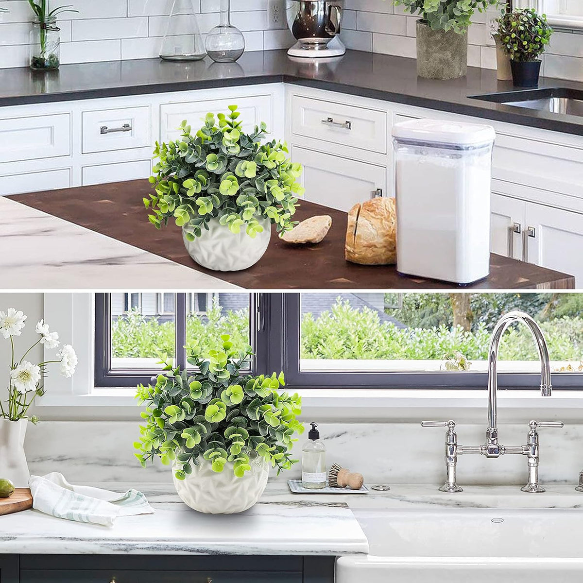 Artificial Eucalyptus Plants, White Ceramic Pot, Faux Plants Decor