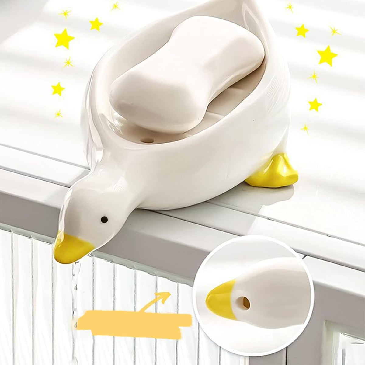 Duck Ceramic Soap Dishes,Soap Holder with Drain,Soap Dish Container