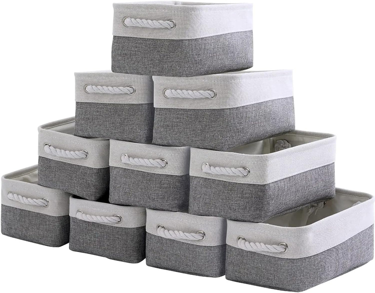 Storage Baskets 12X8X5 Inch 10 Pack Fabric Baskets Foldable Storage Bins Decorative Baskets Cloth Storage Baskets Storage Foldable Storage Bin with Rope