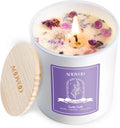 Lavender Scented Candles for Women - Aromatherapy Candle with Crystals Inside, 5Oz Soy Candles for Home Scented, Birthday Gifts Christmas Candle for Women Mom