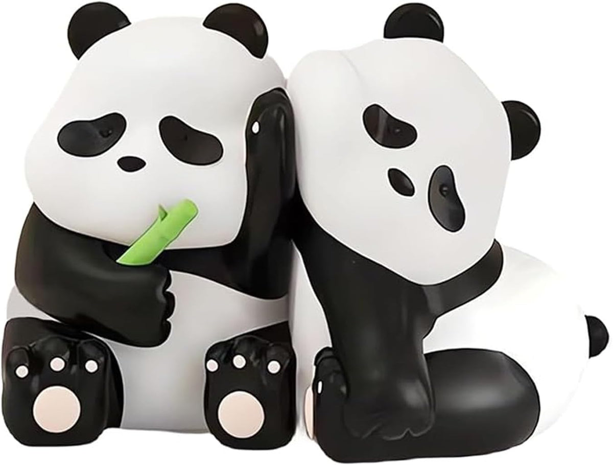 2Pcs Cute Panda Decorative Bookends, Resin Unique Animal Book Ends, Fun Modern Home Sculptures, Modern Panda Statues, for Living Room Entrance, Bookshelf, Bedroom, Office Table Decorations