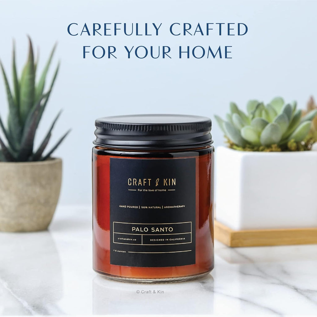 Premium Palo Santo Scented Candle – Long Lasting, 45 Hour Burn Time – Luxury Natural Soy Scented Candle – Room Decor and Aromatherapy – 8 Oz