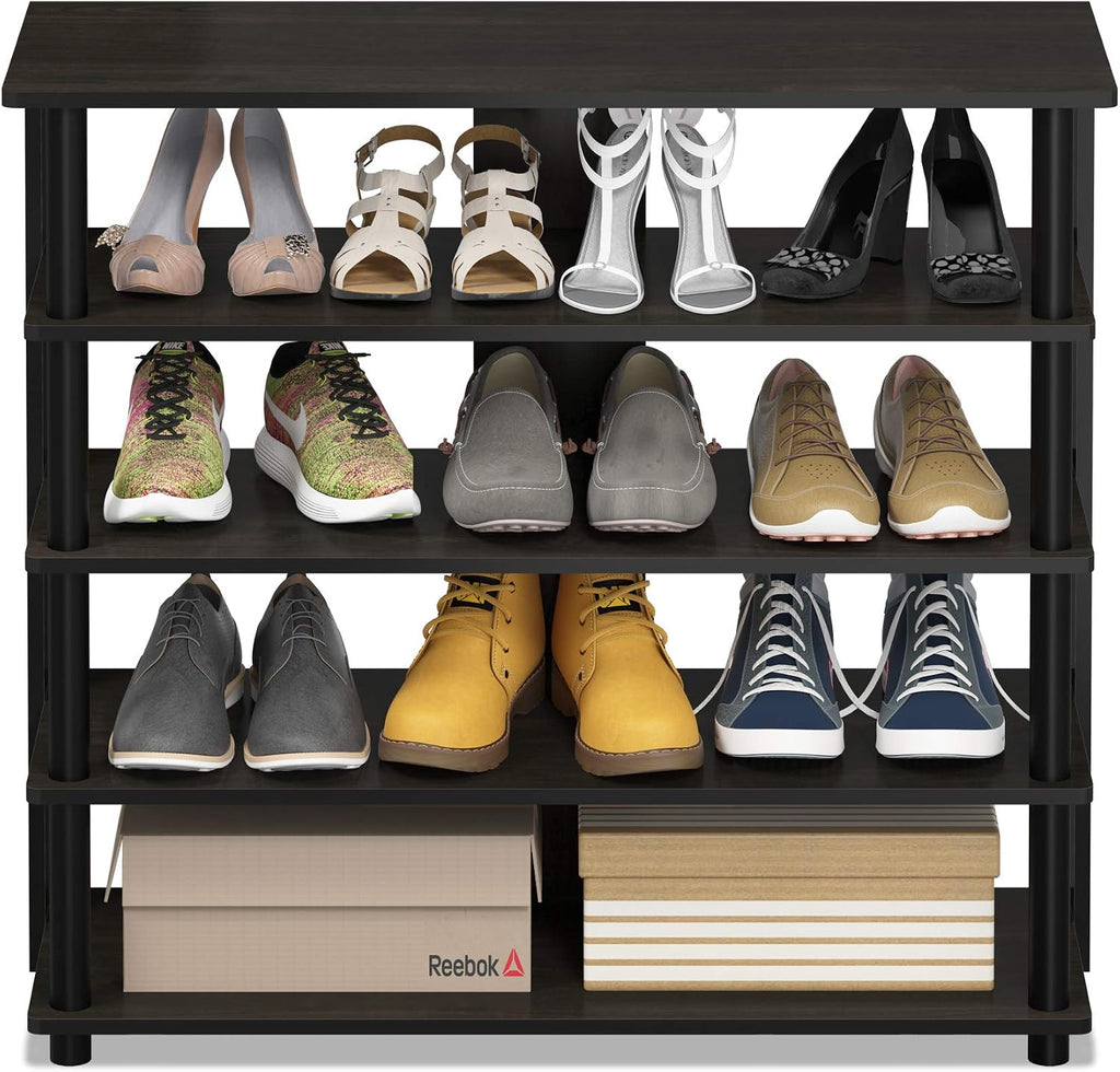 Turn-N-Tube 5 Tier Wide Shoe Rack, Espresso/Black 32 Inch
