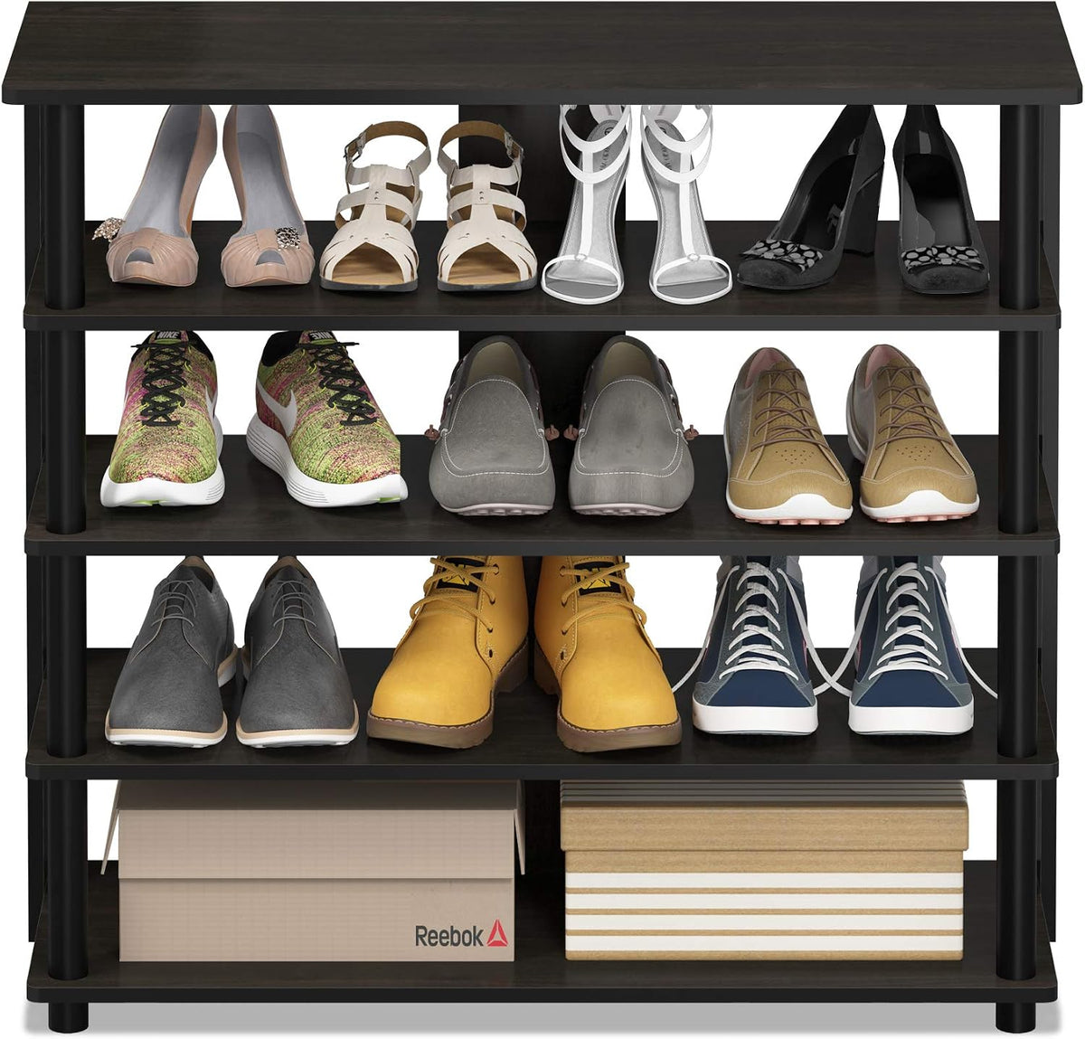 Turn-N-Tube 5 Tier Wide Shoe Rack, Espresso/Black 32 Inch