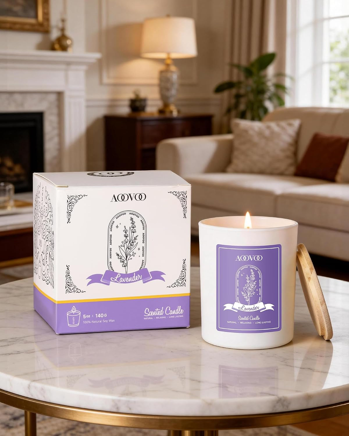 Lavender Scented Candles for Women - Aromatherapy Candle with Crystals Inside, 5Oz Soy Candles for Home Scented, Birthday Gifts Christmas Candle for Women Mom
