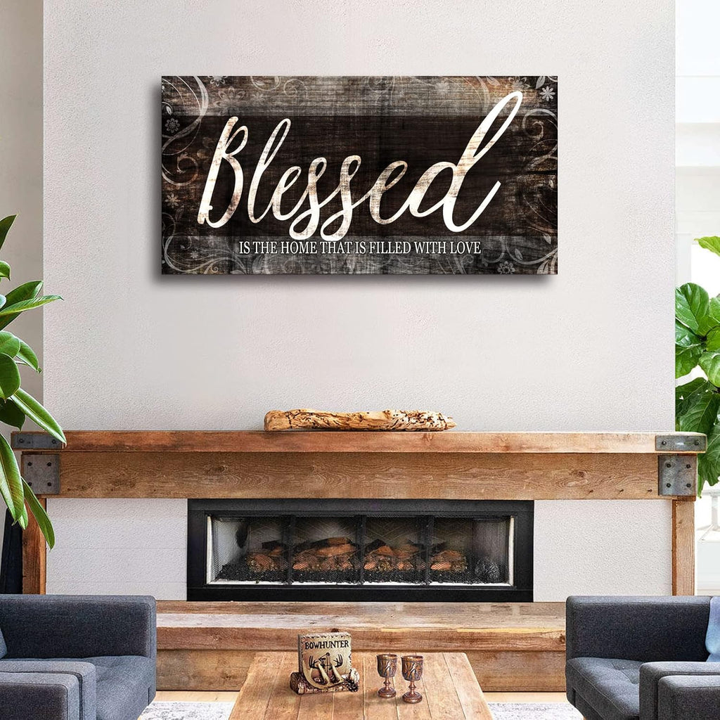 Blessed Home Quote Canvas Wall Art|Brown Wall Decor for Living Room|Blessed Is the Home Christian Wall Art|Ready to Hang Wall Picture for Dining Room Bedroom Decoration