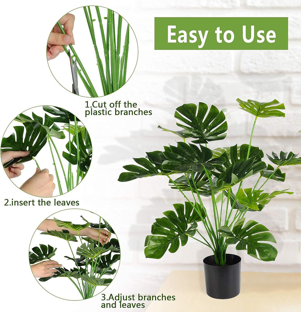 28" Fake Plants, Artificial Monstera in Black Pot for Office Decor