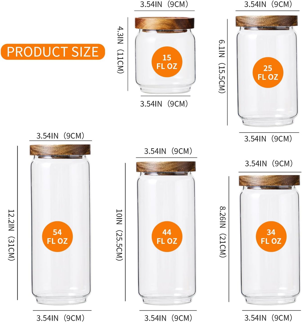 Glass Storage Jars Set with Airtight Wood Lids