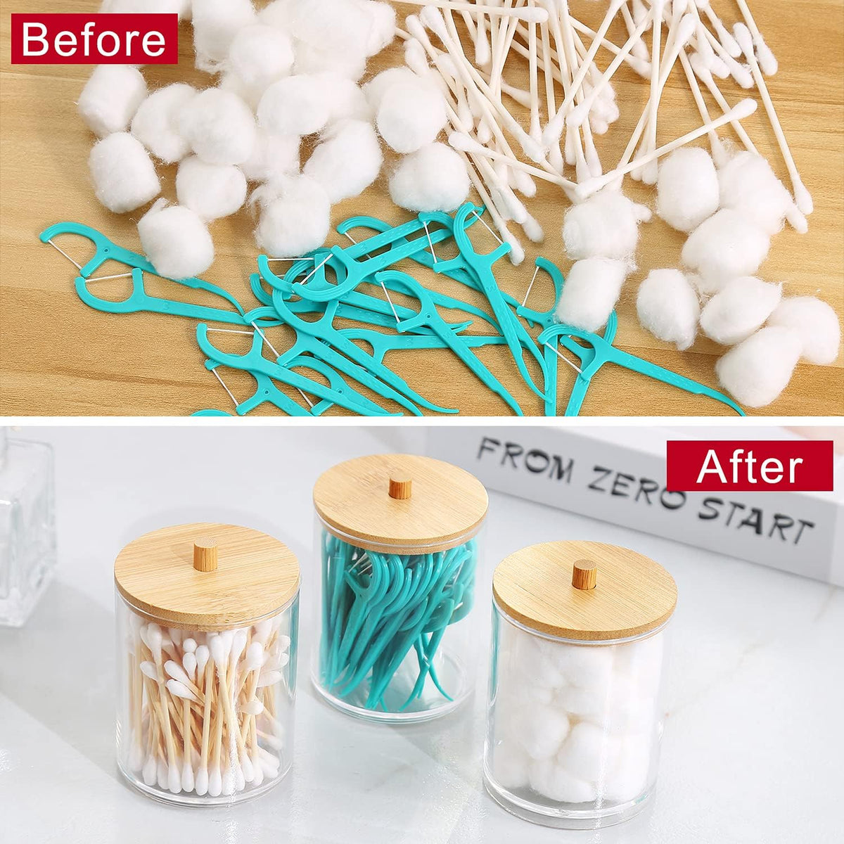 3 Pack Acrylic Qtip Holder Dispenser for Cotton Ball Pad round Swab Holder,Clear Plastic Apothecary Jars for Bathroom Canister Accessories Storage Organizer and Vanity Makeup Organizer