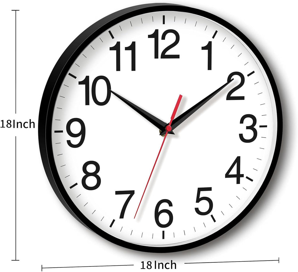 Wall Clock Analog 18 Inch Black Battery Operated Silent Clock