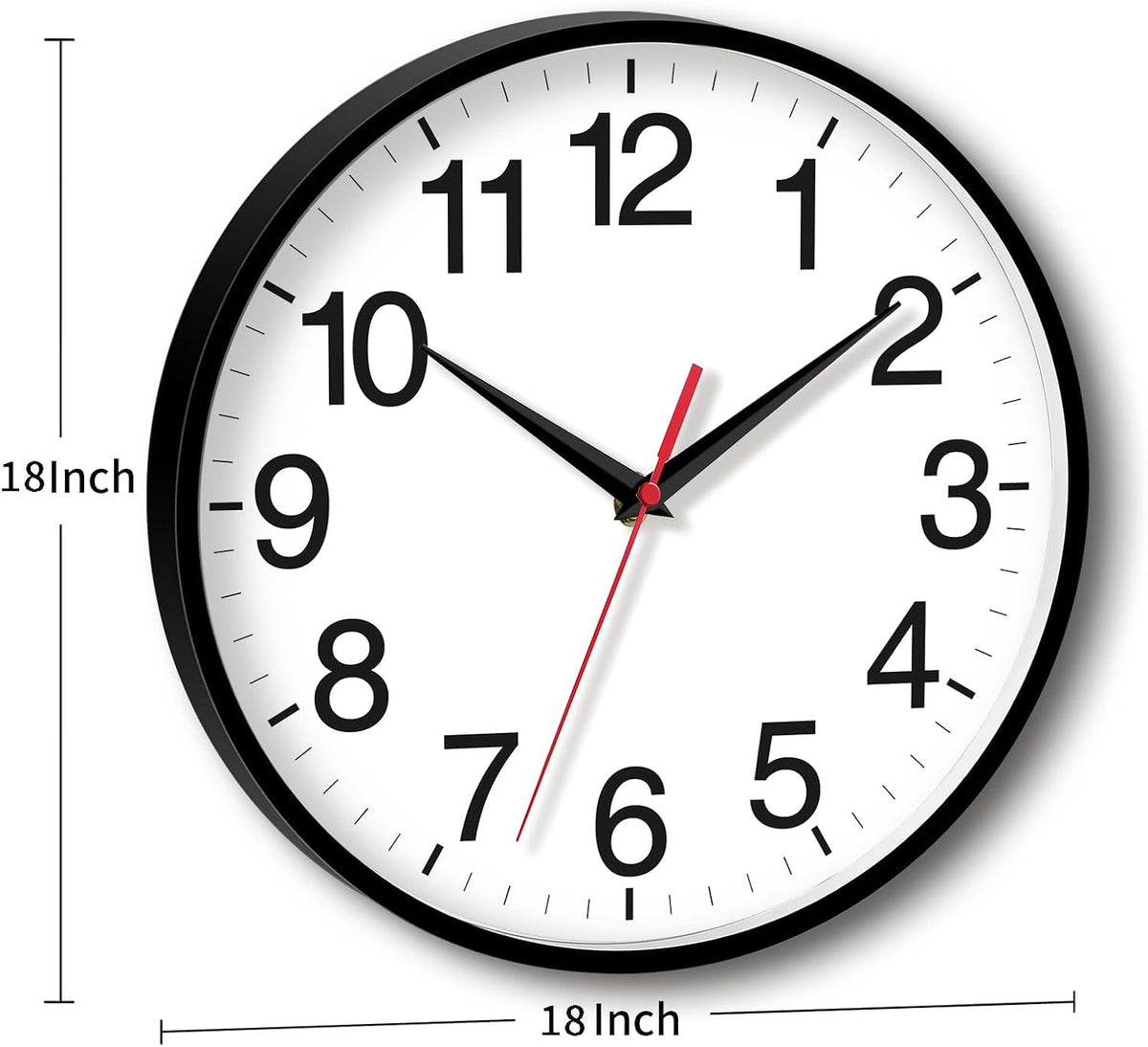 Wall Clock Analog 18 Inch Black Battery Operated Silent Clock