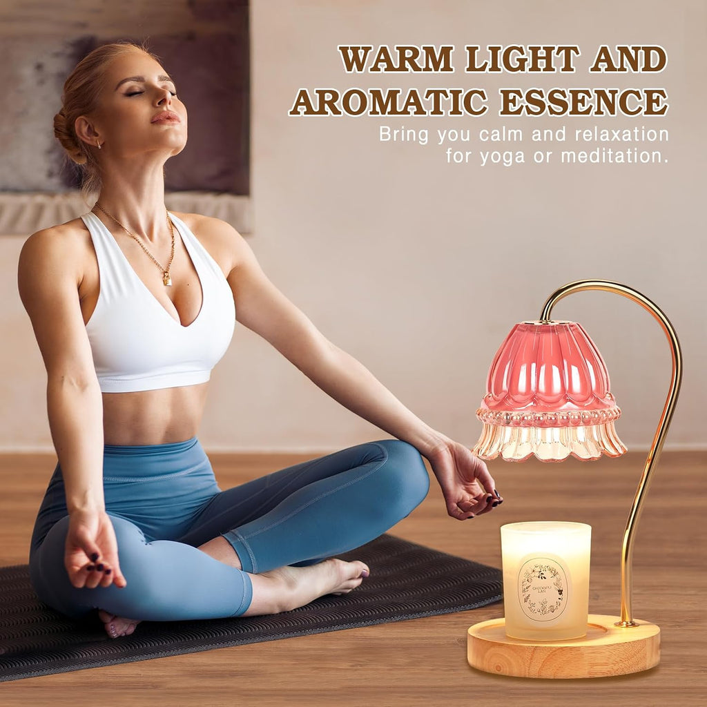 Flower Candle Warmer Lamp with Timer, Dimmable Candle Lamp Warmer, Christmas Birthday Gifts for Women Mom Her, Housewarming Home Decor, Lotus Wax Warmer for Yankee Candles - Pink Flower