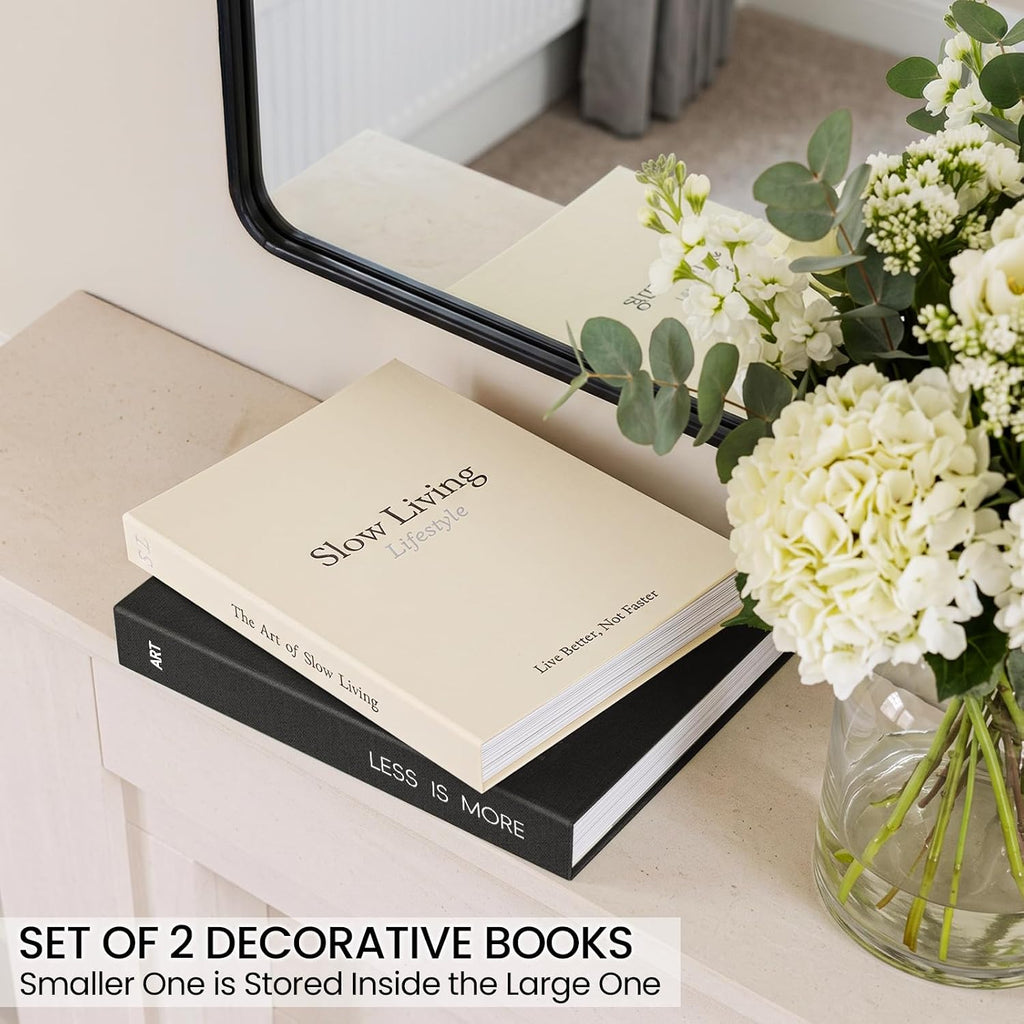 Minimalist Decorative Books, 2 Linen Fake Books for Coffee Table & Shelf