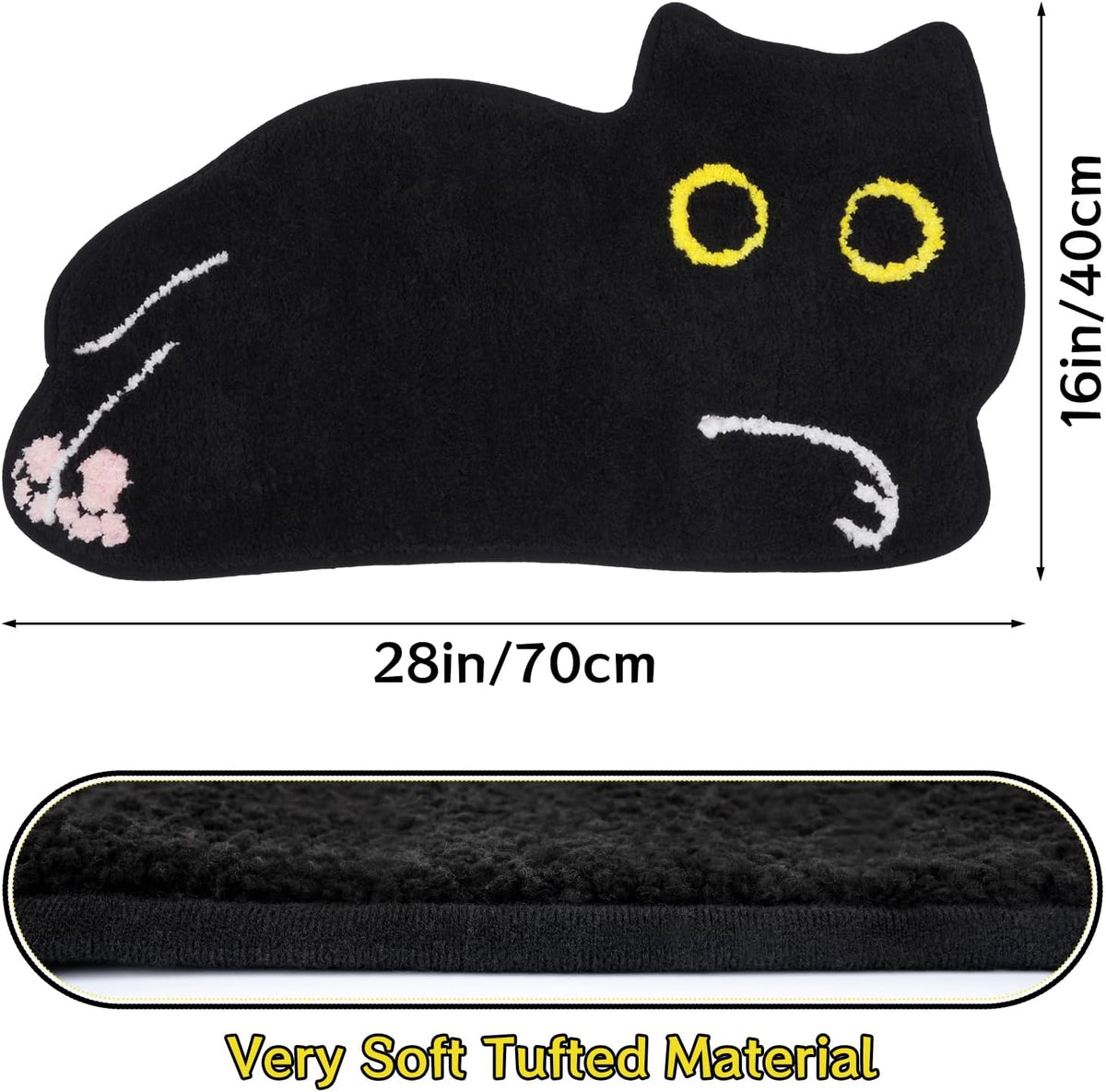 Cat Bath Mat,16''X28'' Lying down Black Cat Mat