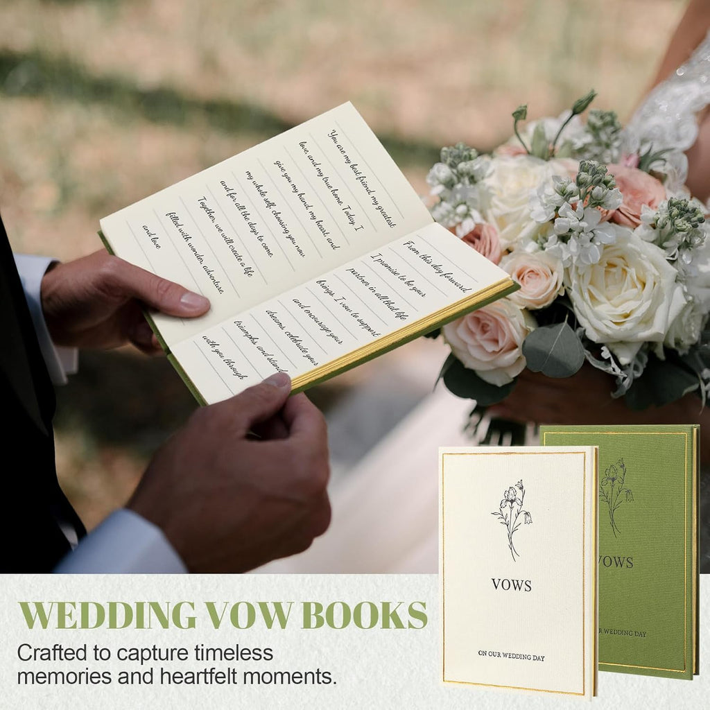 Wedding Vow Books His and Hers, Gold Foil, Green, Beige
