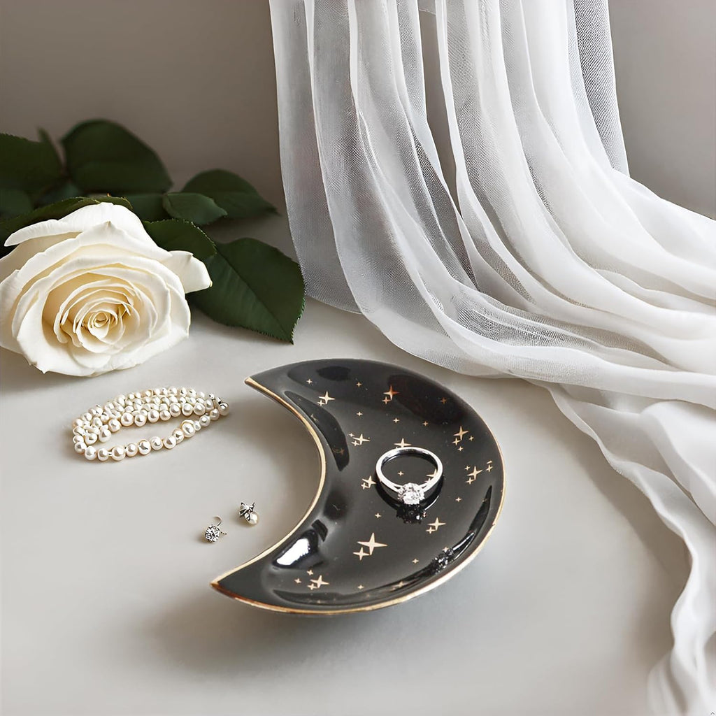 Small Moon Jewelry Dish Tray, Black