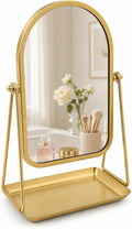 Desk Mirror with Storage Tray Tabletop Makeup Mirror