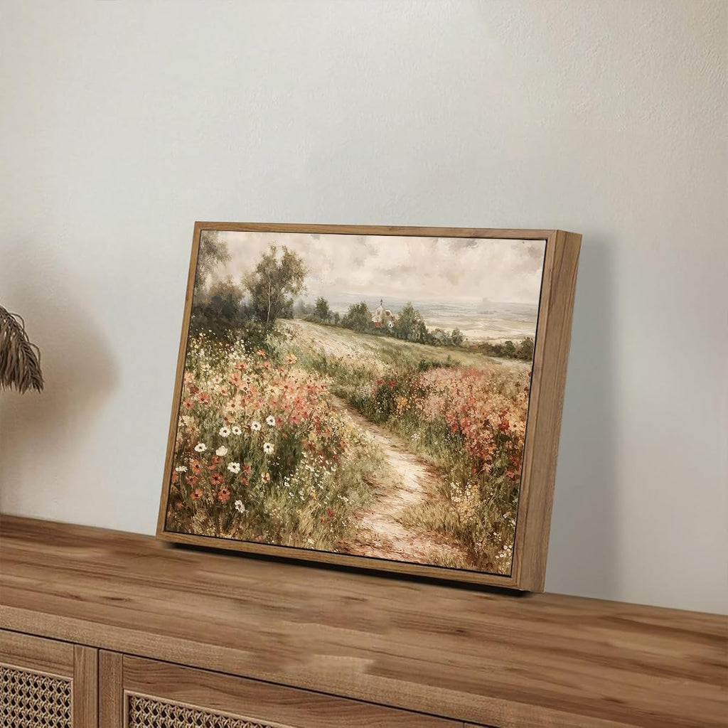 Framed Vintage Wall Art Country Wildflower Canvas Art Paintings