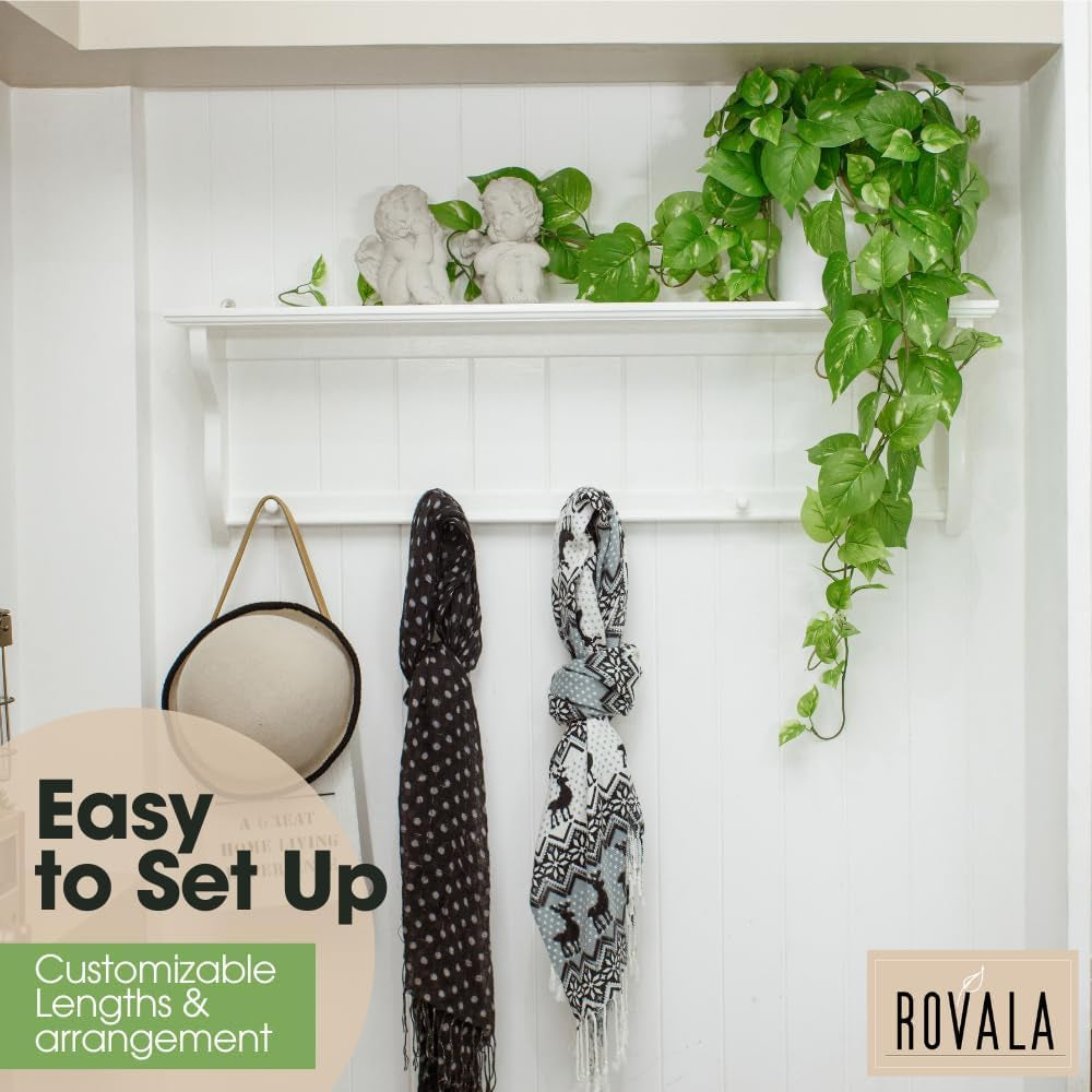 ROVALA Silk Plants for Home Decor Indoor in Pot Realistic Artificial Plants Fake Hanging Plants Faux Plants Indoor Fake Potted Plants Fake Plants for Shelves Bathroom Plants, Fake Pothos (Light Green)
