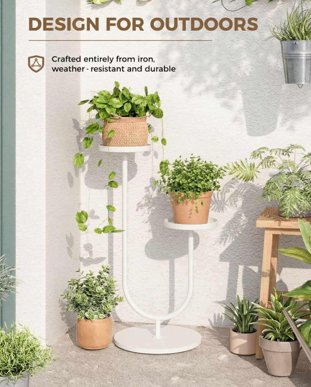 Metal Plant Stand Indoor Corner Plant Stands 2 Tier Plant Shelf for Tall Plant Holder Black Plant Shelves for Living Room Bedroom Midcentury Modern Home Decor(White)