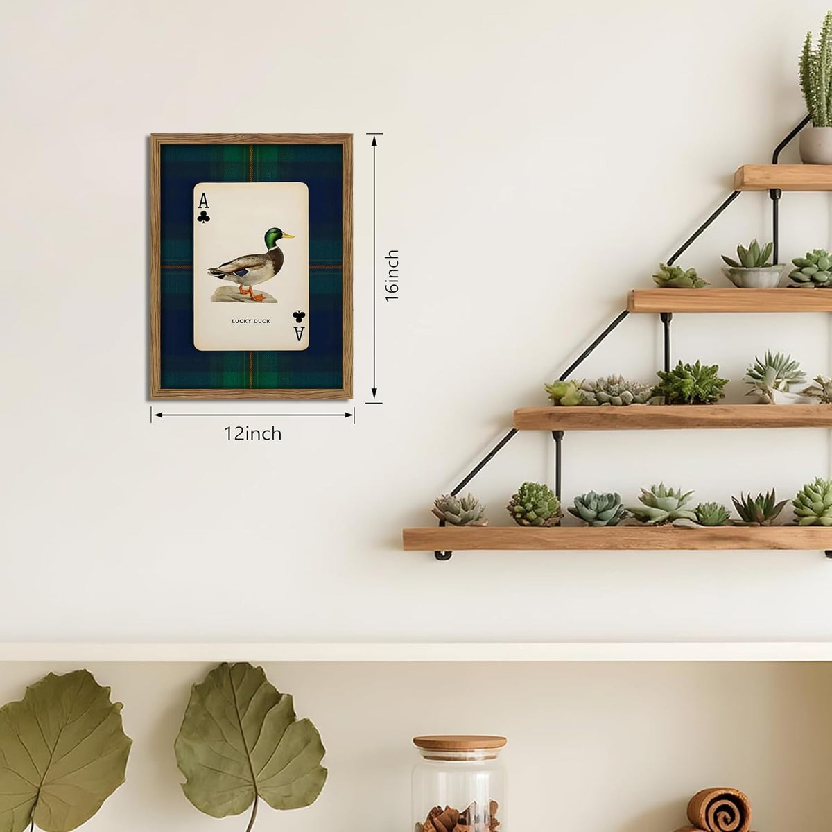 Framed Vintage Mallard Duck Wall Art, Country Lucky Duck Wildlife Poker Wall Decor Painting, Nature Rustic Farmhouse Hunting Canvas Prints Pictures for Living Room Bedroom 12X16 Inch