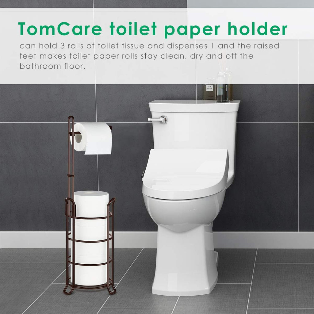 Toilet Paper Holder Stand Free Standing, Holds 4 Mega Rolls, Bronze