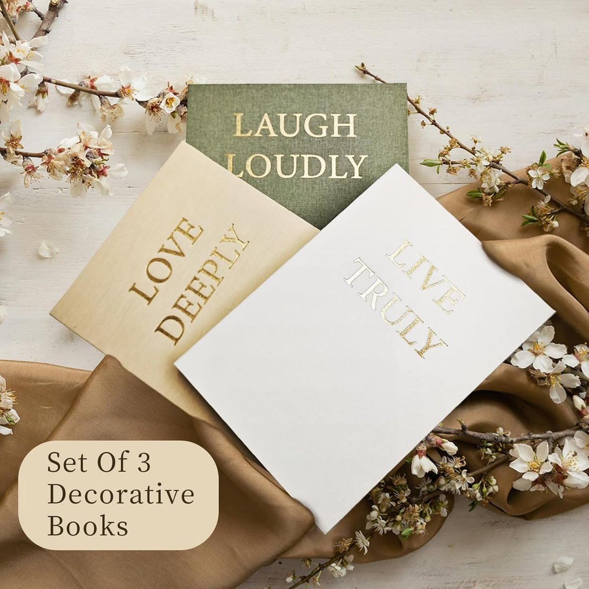 Aesthetic Decorative Books, Set of 3 Linen Faux Books for Decoration