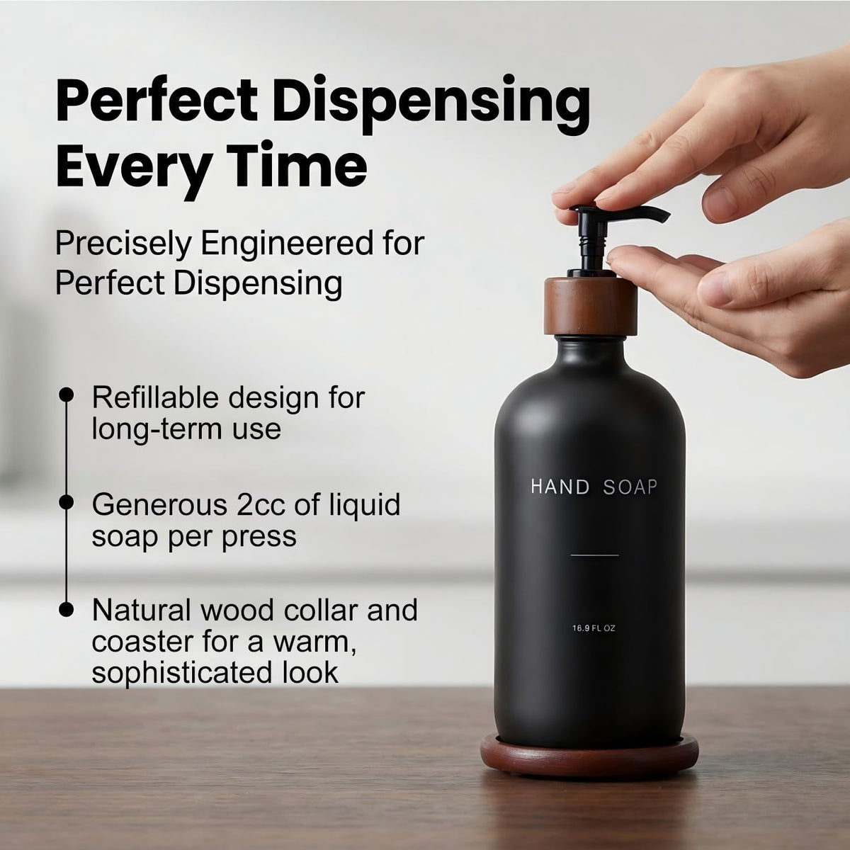 Black Soap Dispenser, Refillable Hand Soap Dispenser