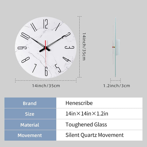 14In Glass Wall Clocks for Living Room Decor, Decorative Wall Clocks Battery Operated, Silent Kitchen Clocks, Wall Clock for Bedroom