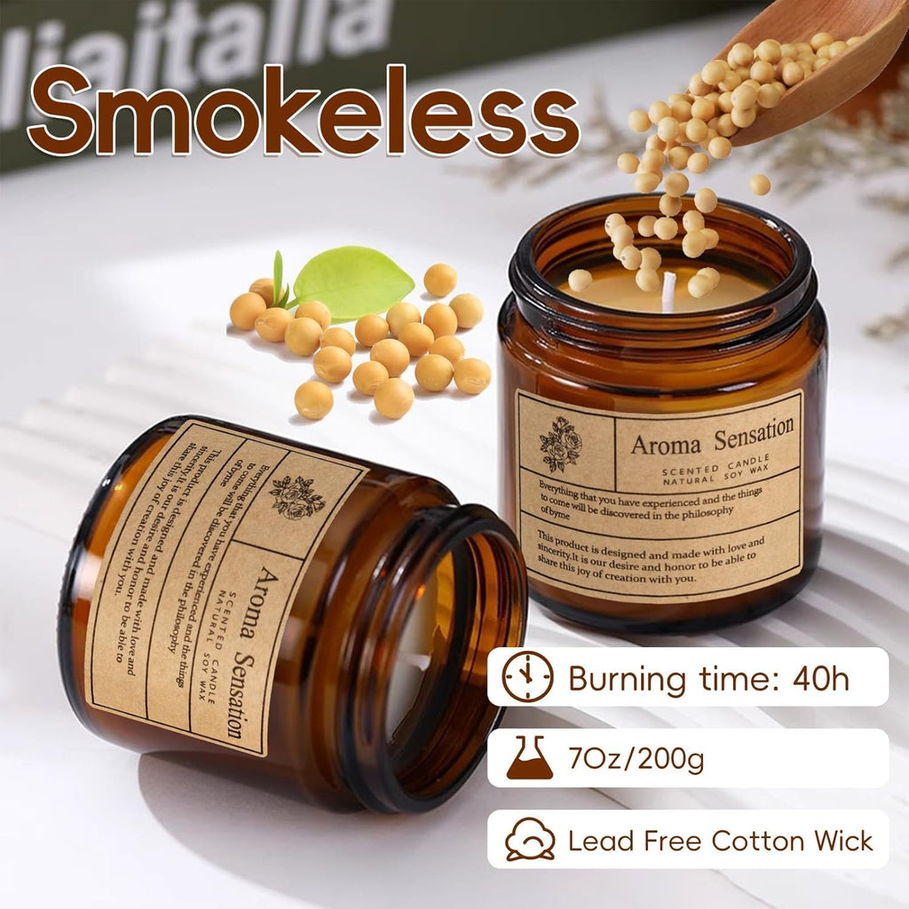 Organic Smoked Vanilla Candles - Non Toxic Soy Candles for Home, Stress Relief & Meditation (7Oz)