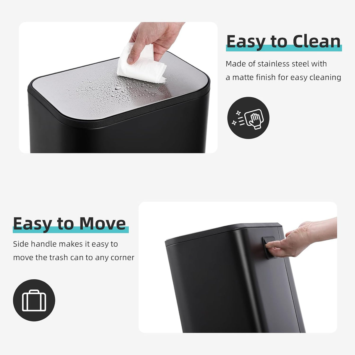8 Gallon/30 L Kitchen Trash Can, Stainless Steel Garbage Can with Soft-Close Lid, Foot Pedal and Removable Inner Basket, Rectangular Small Step Waste Bin for Office Bedroom Bathroom Living Room