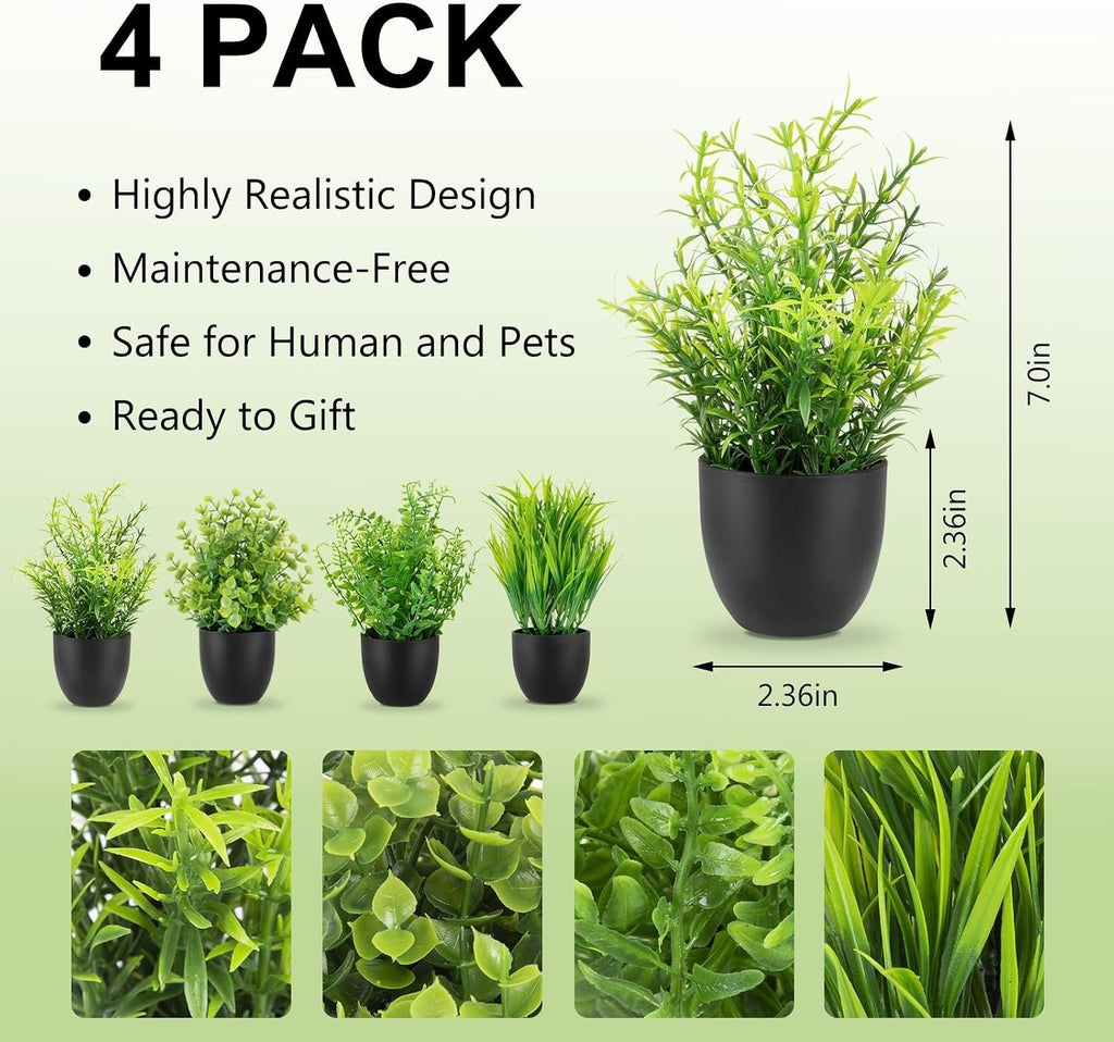 4 Pack Fake Desk Plants Small Faux Plants Mini Potted Artificial Plants for T...