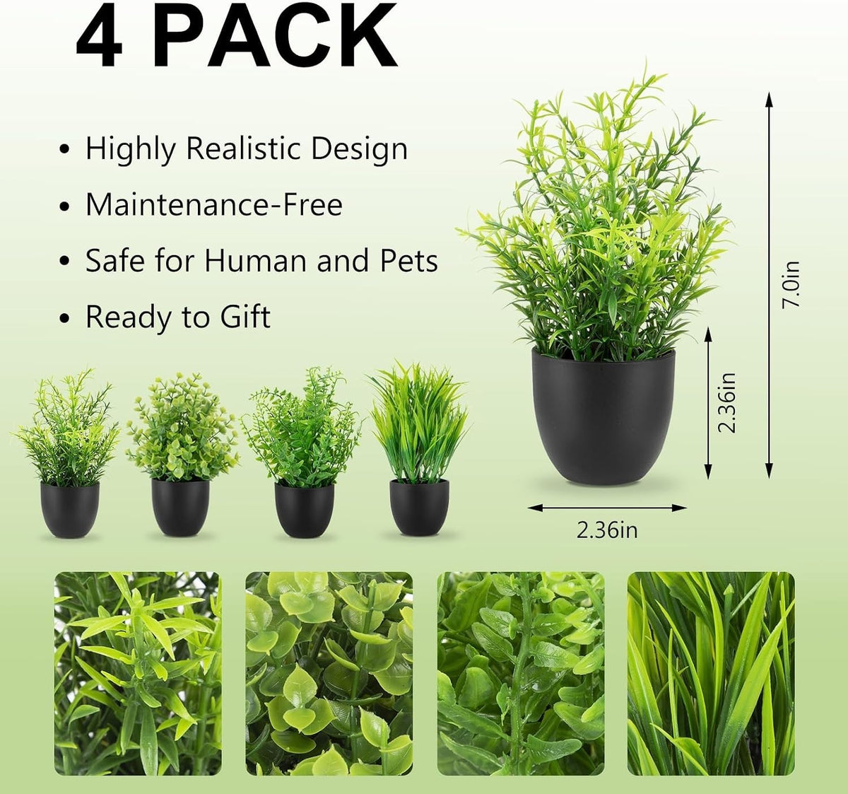 4 Pack Fake Desk Plants Small Faux Plants Mini Potted Artificial Plants for T...