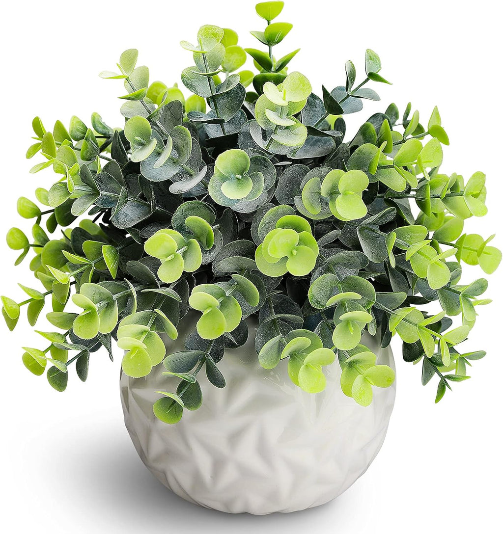 Artificial Eucalyptus Plants, White Ceramic Pot, Faux Plants Decor