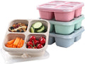 4 Pack Snack Containers, 4 Compartments Bento Snack Box, Reusable Meal Prep Lunch Containers for Kids Adults, Divided Food Storage Containers for School Work Travel