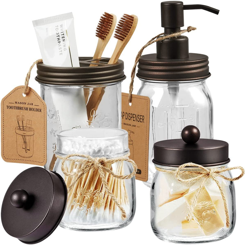 Mason Jar Bathroom Accessories Set, 4Pcs Glass Bathroom Set,Bronze