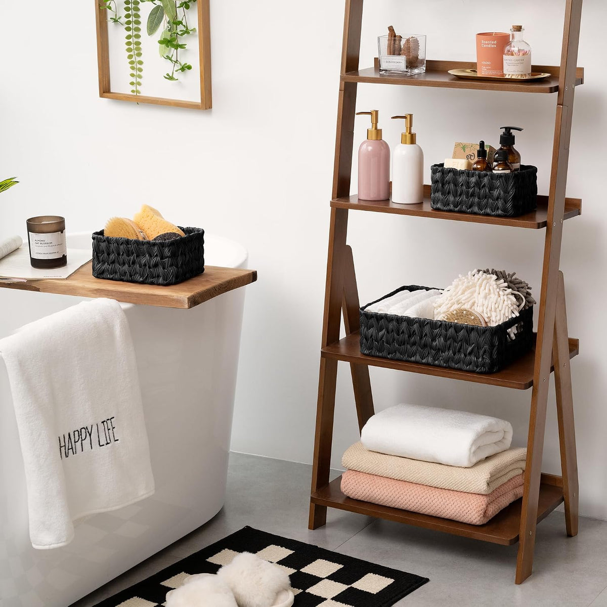 Black Wicker Baskets for Shelves, Small Baskets for Organizing