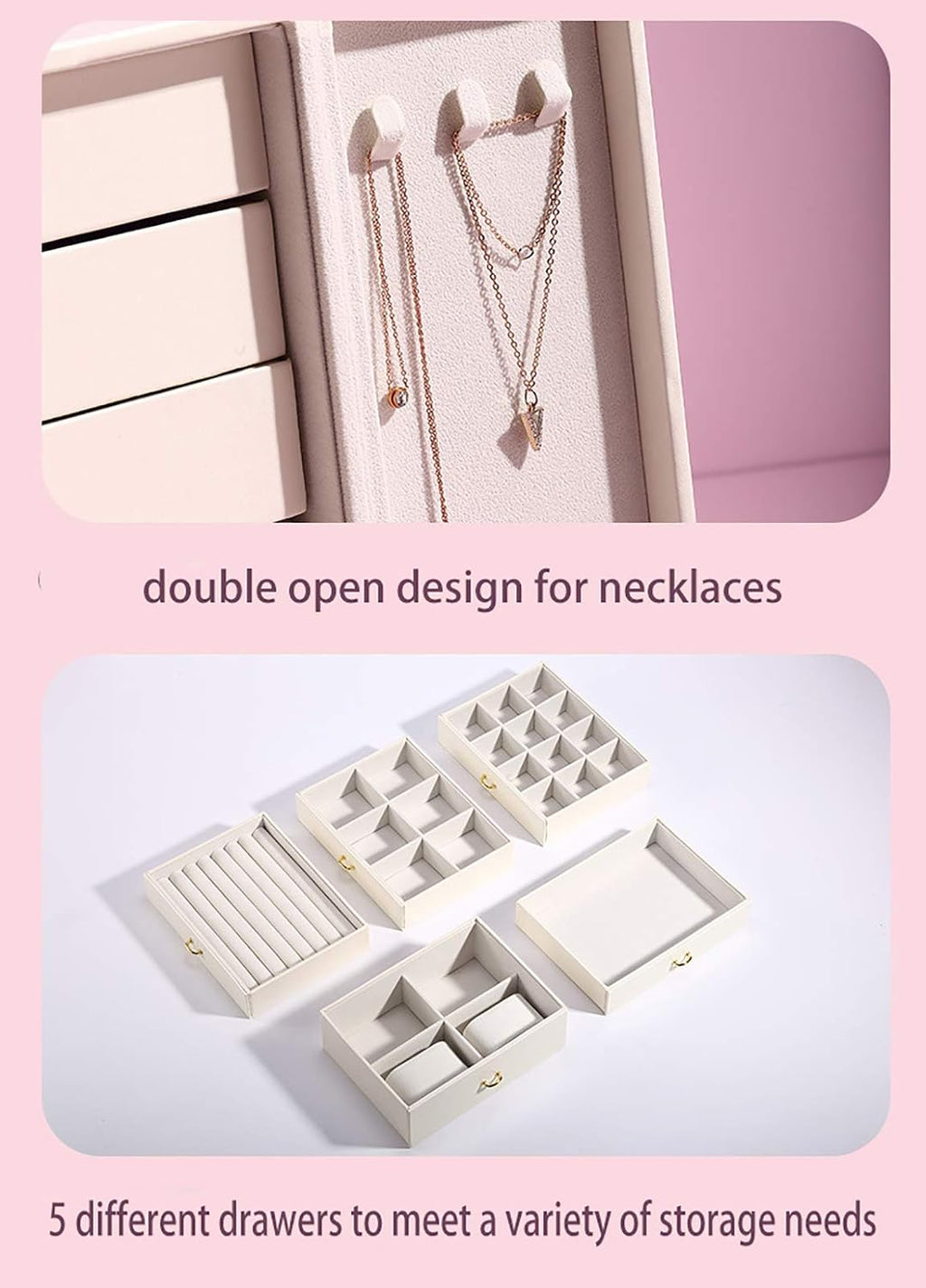Cute Jewelry Box for Women Teen Girls Jewelry Organizer Large Jewelry Organizers and Storage Faux Leather Jewelry Storage Jewlery Box Jewellery Box Joyeros Organizador De Mujer