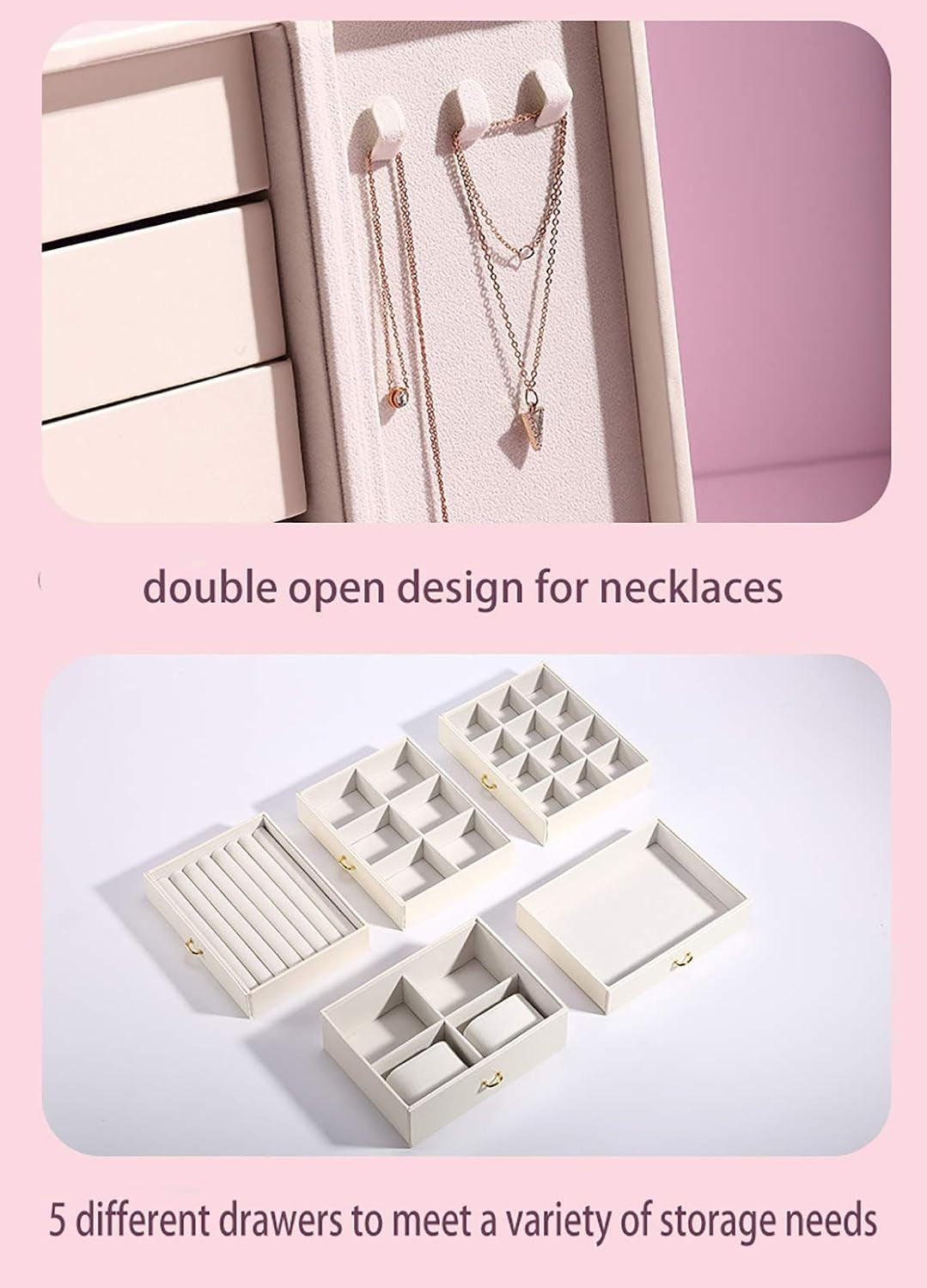 Cute Jewelry Box for Women Teen Girls Jewelry Organizer Large Jewelry Organizers and Storage Faux Leather Jewelry Storage Jewlery Box Jewellery Box Joyeros Organizador De Mujer