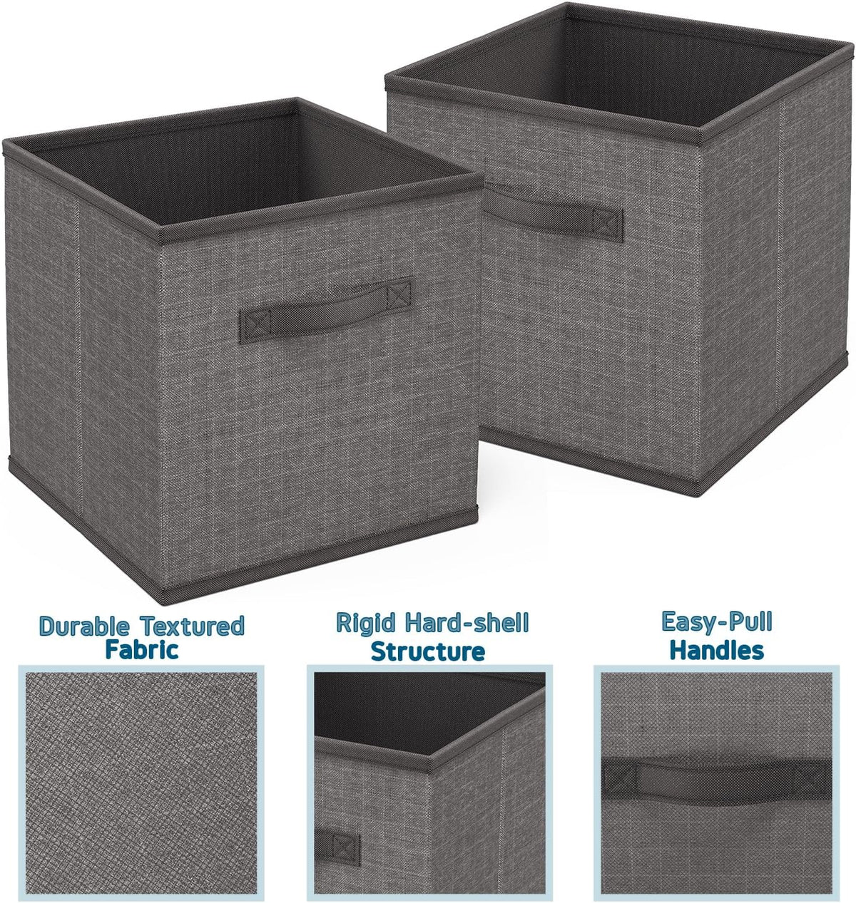 Cube Storage Bins, Foldable 9 Cube Storage Organizer Bins, Fabric Storage Cubes, Storage Basket with Handles, Grey Closet Storage Bins, 11-Inch Cube Storage Bins for Bedroom, Playroom and More